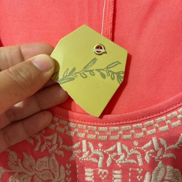 NWT Andree By Unit  Blouse Top Small Coral Gold Floral Embroidery Sleeveless - Picture 5 of 7